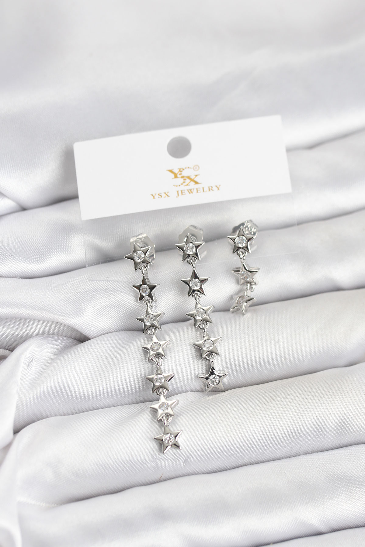 Pirinç Gümüş Renk Yıldız Model YSX Trio Küpe Seti