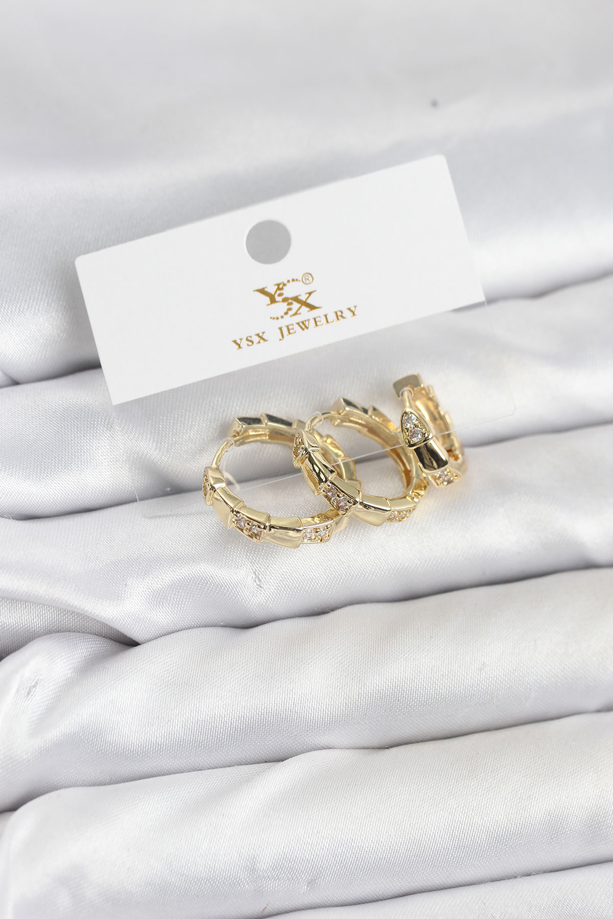 Pirinç Gold Renk Zirkon Taşlı Halka Yılan Model YSX Trio Küpe Seti