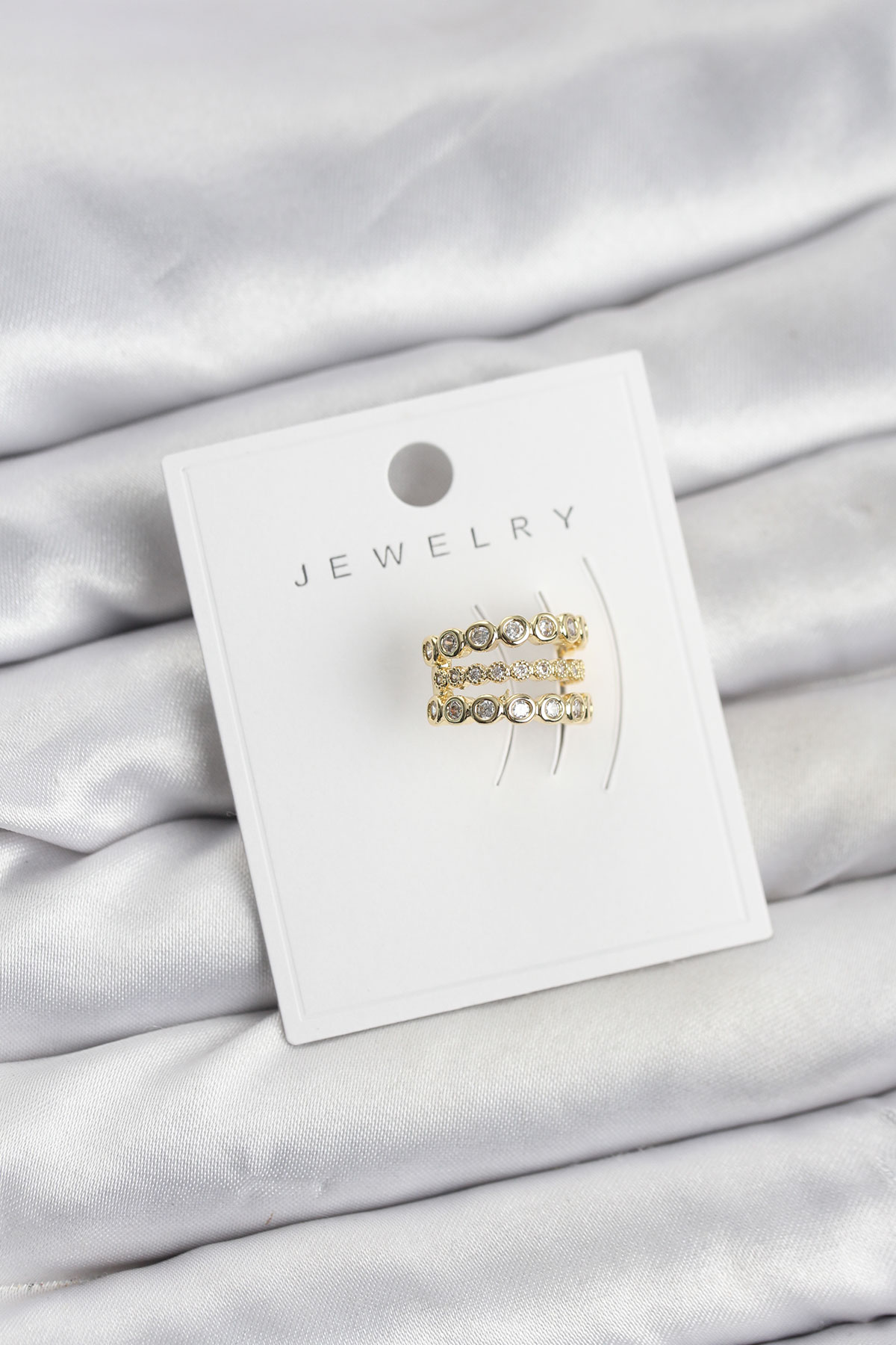 Gold Renk Zirkon Taşlı Pirinç Kıkırdak Earcuff Küpe