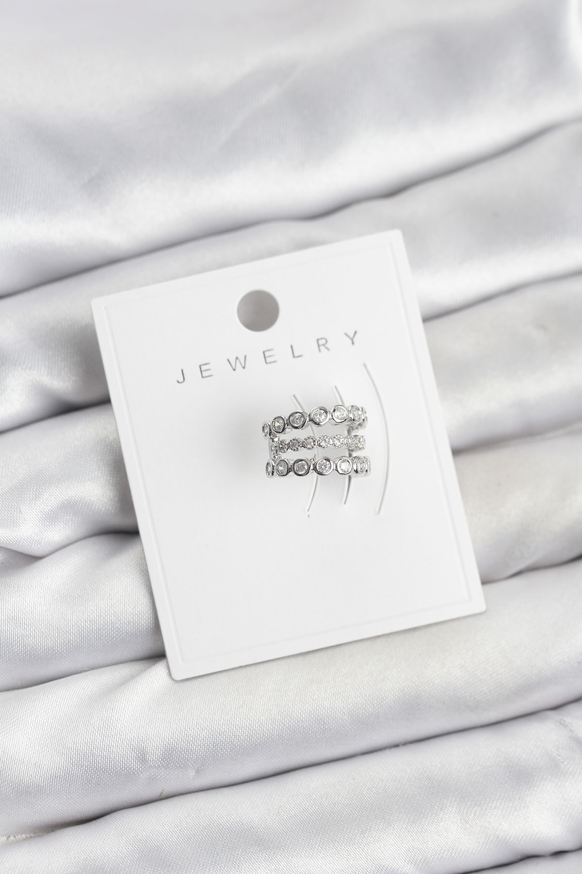 Gümüş Renk Zirkon Taşlı Pirinç Kıkırdak Earcuff Küpe