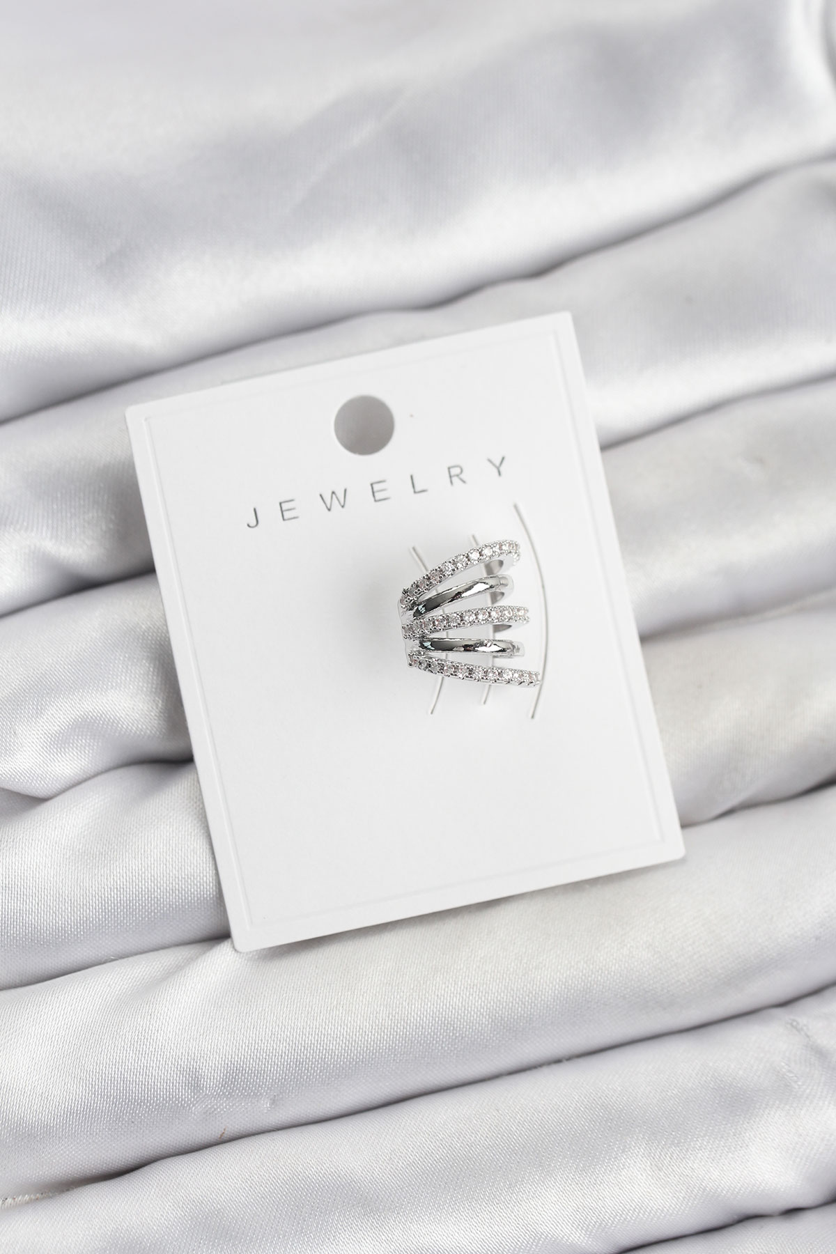 Gümüş Renk Pirinç Zirkon Taşlı Kıkırdak Earcuff Küpe