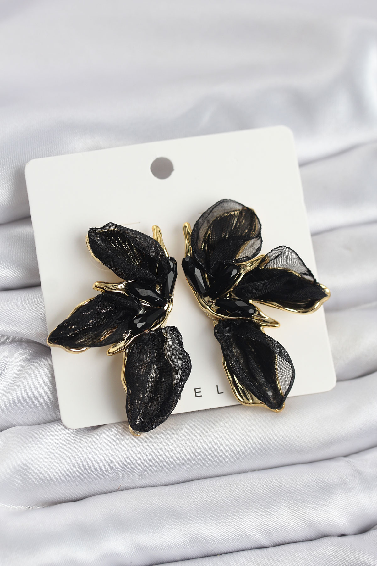 Lotus Model Siyah Renk Tüllü Kadın Küpe