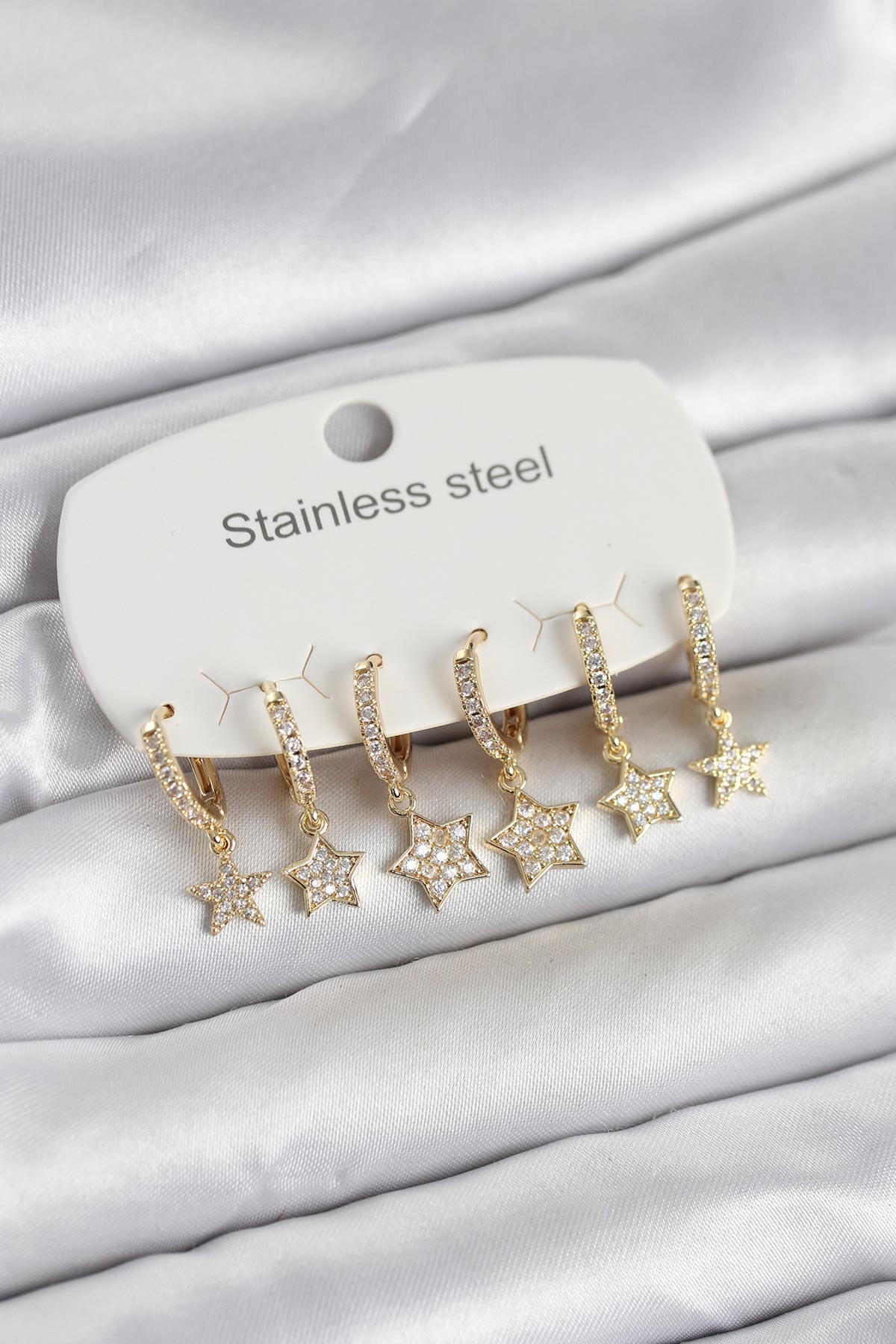 316L Çelik Gold Renk 6’lı Set Yıldız Model Kadın Küpe