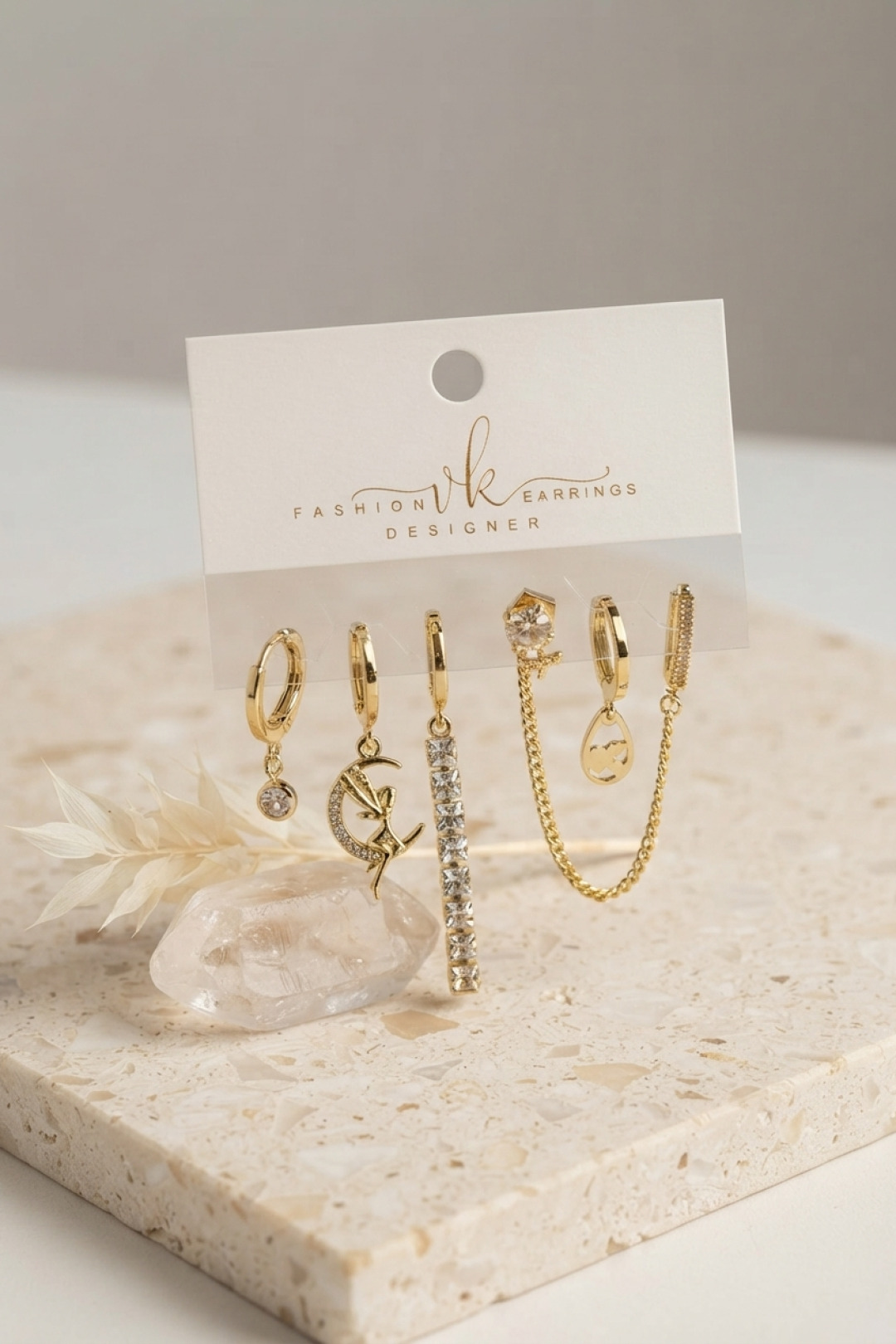 Gold Renk Pirinç Zirkon Taşlı 6’lı Küpe Set Kombini