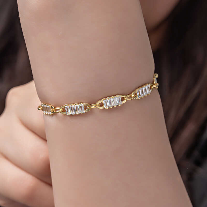Gümüş Gold Baget Taşlı Kadın Bileklik