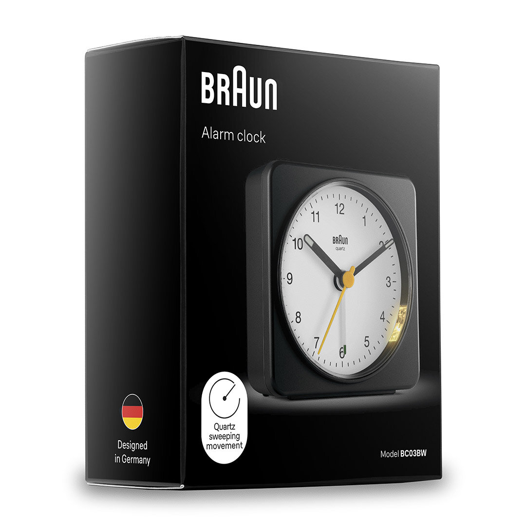 BRAUN BC03BW SİYAH-BEYAZ KLASİK SEYAHAT ANALOG ALARMLI MASA SAATİ