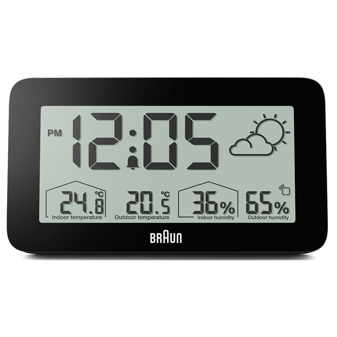 BRAUN BC13BP SİYAH DİJİTAL HAVA DURUMU ALARMLI MASA SAATİ