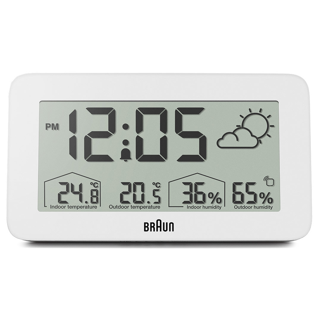 BRAUN BC13WP BEYAZ DİJİTAL HAVA DURUMU ALARMLI MASA SAATİ