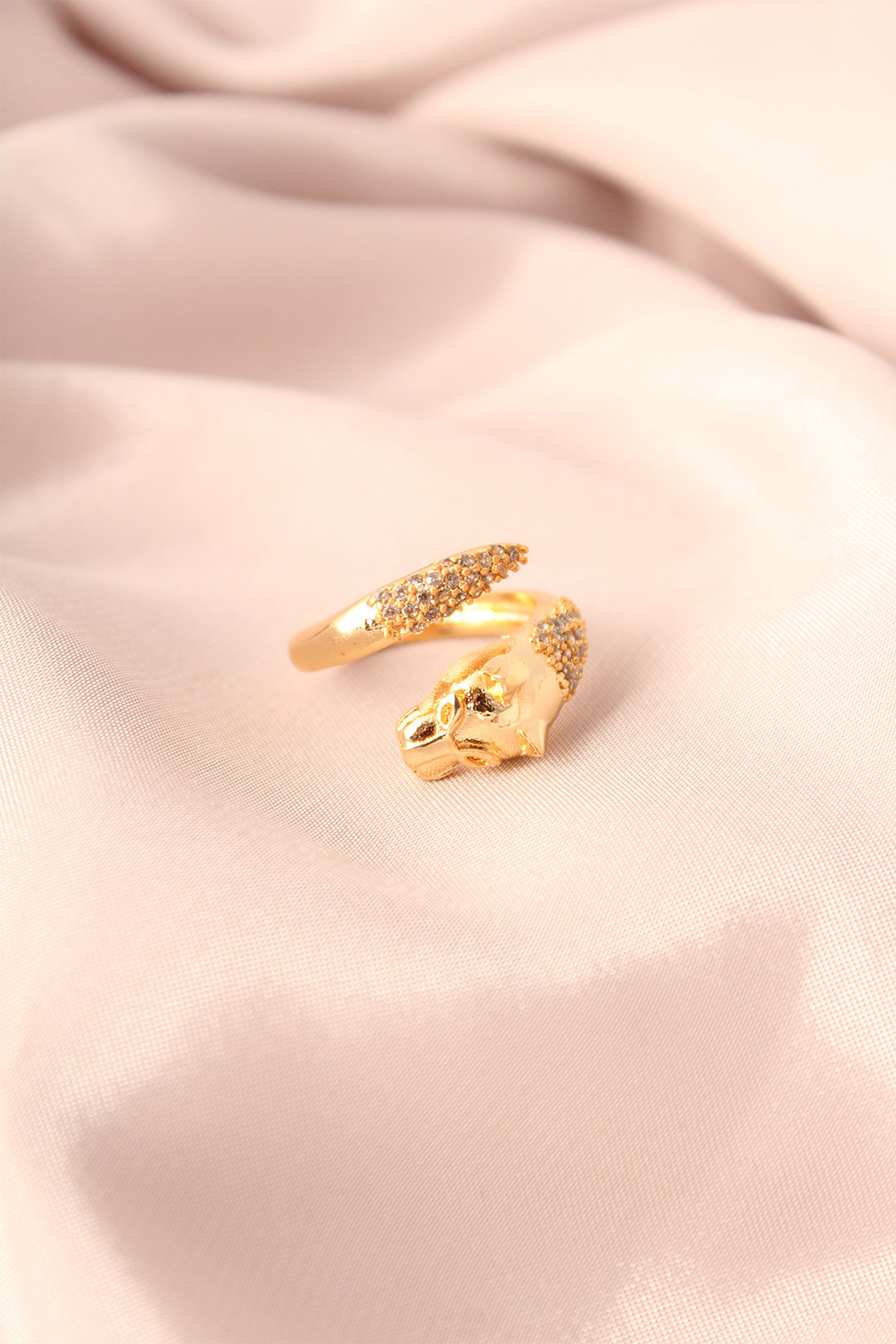 Gold Renk Metal Zirkon Taşlı Kaplan Model Ayarlanabilir Kadın Yüzük