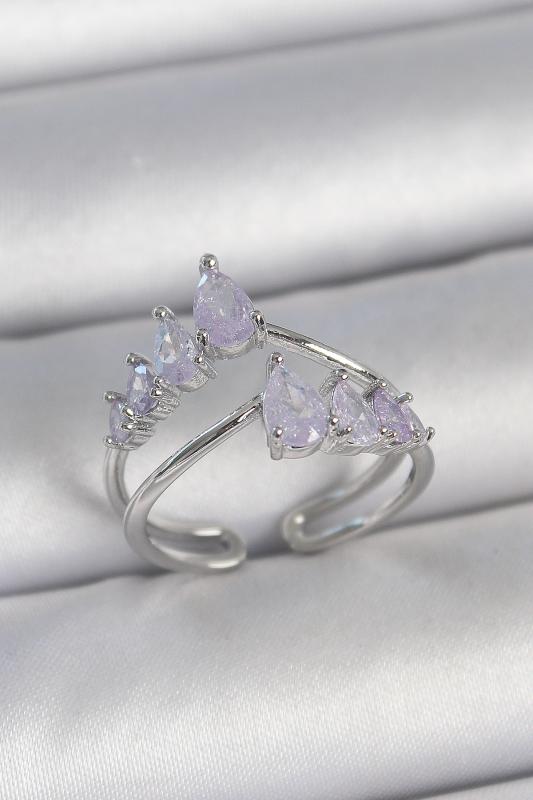Pirinç Gümüş Renk Mor Damla Zirkon Taşlı Taç Model Kadın Yüzük