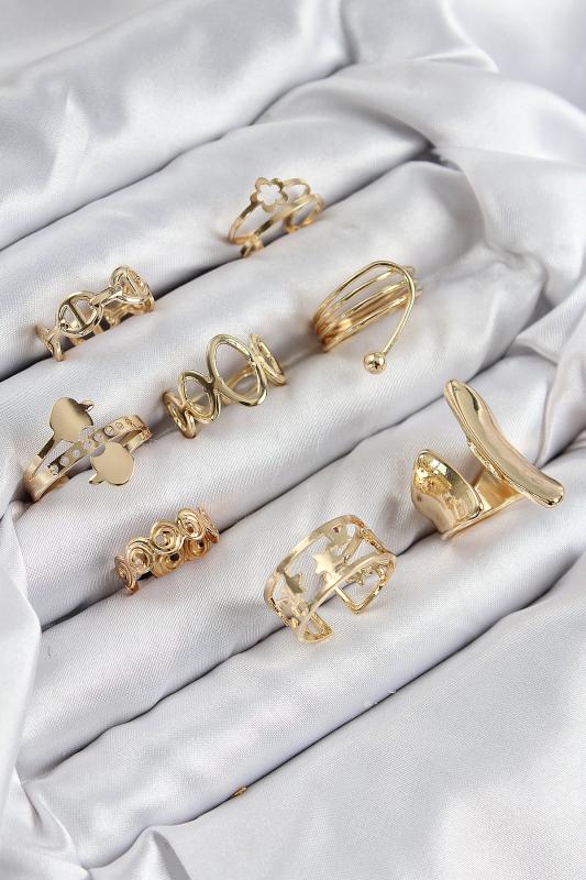 Pirinç Sarmal Ve Yıldız Model Gold Renk Kadın Yüzük Kombin Set