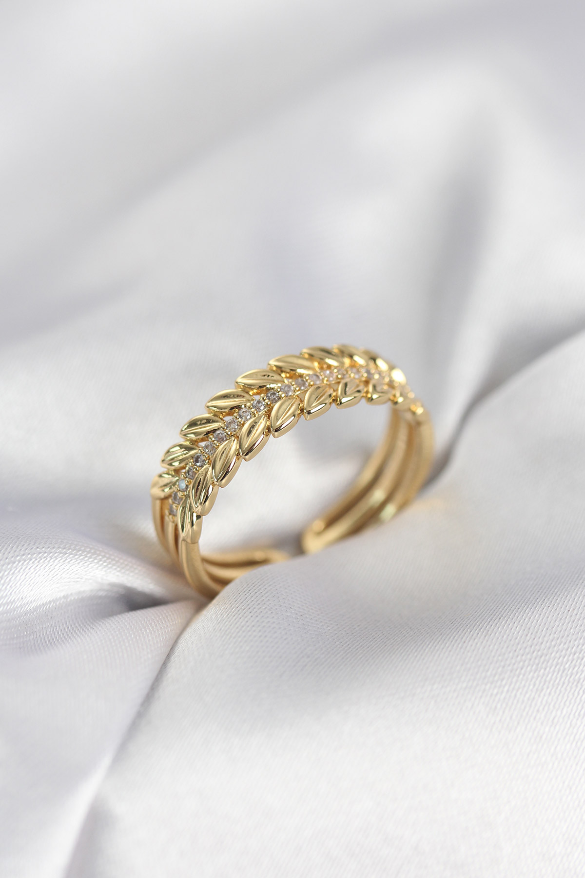 Gold Renk Başak Model Zirkon Taşlı Kadın Yüzük
