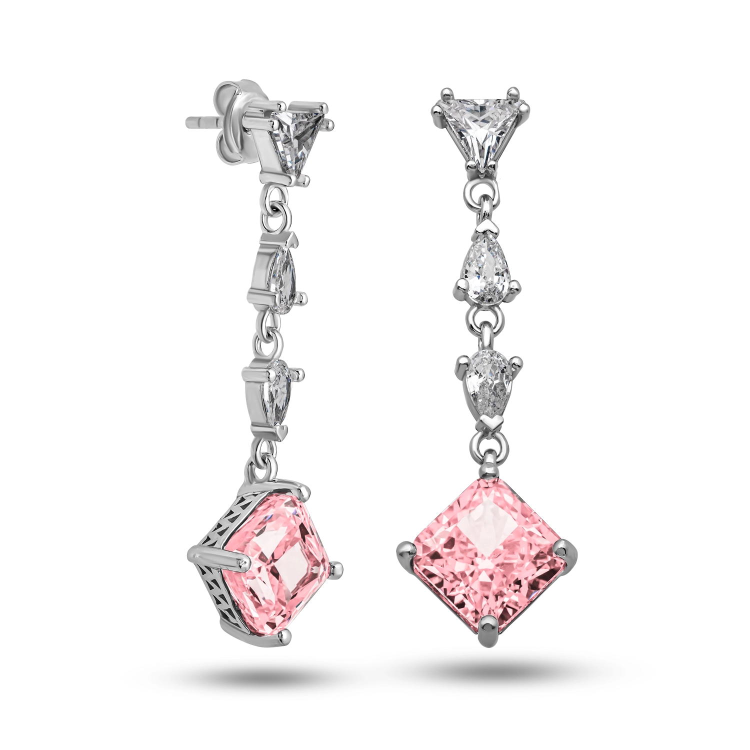 Gümüş Ice Cut Pembe Zirkon Taşlı Işıltılı Kadın Küpe