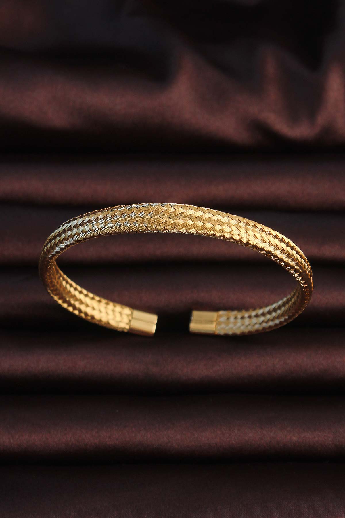 316L Çelik Gold Renk Hasır Görünüm Erkek Bileklik