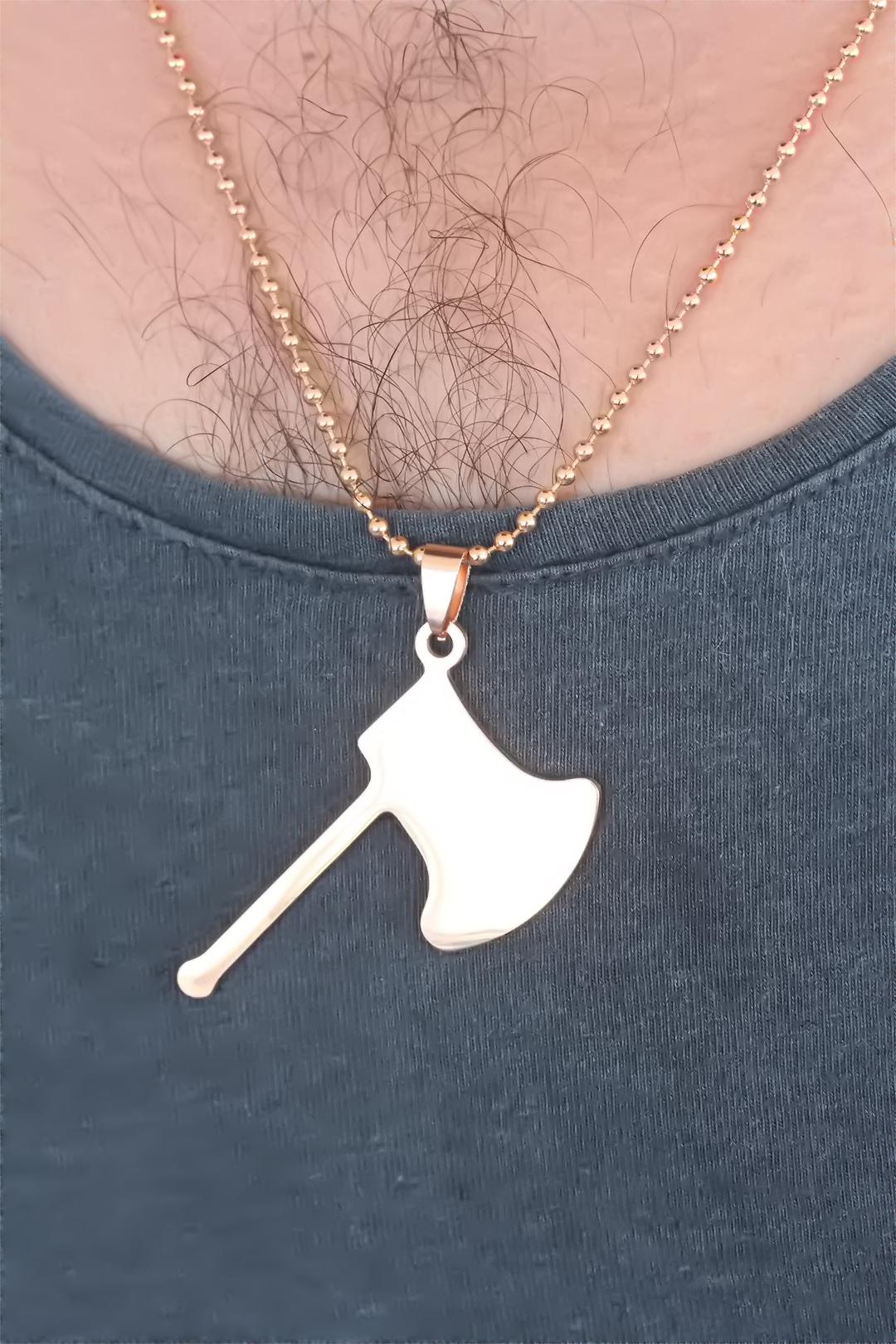 Rose Renk Metal Balta Figürlü Erkek Kolye