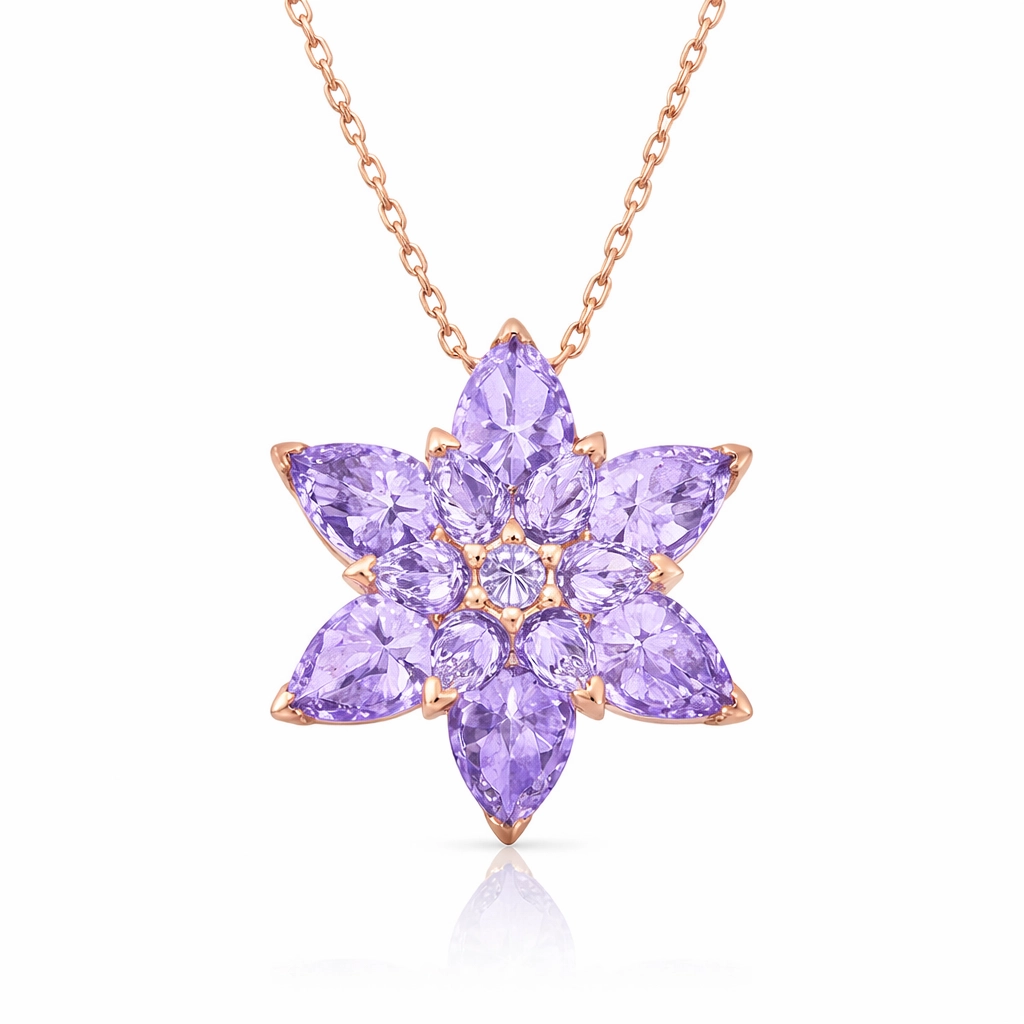Gümüş Rose Lila Lotus Çiçeği Kolye