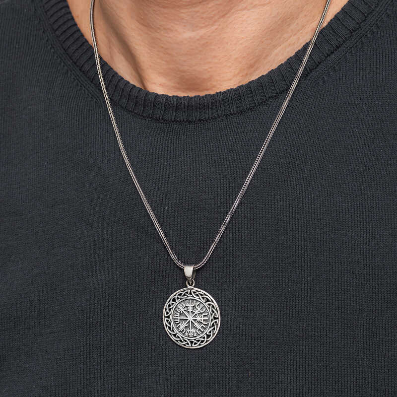 Gümüş Vegvisir Viking Pusulası Erkek Kolye