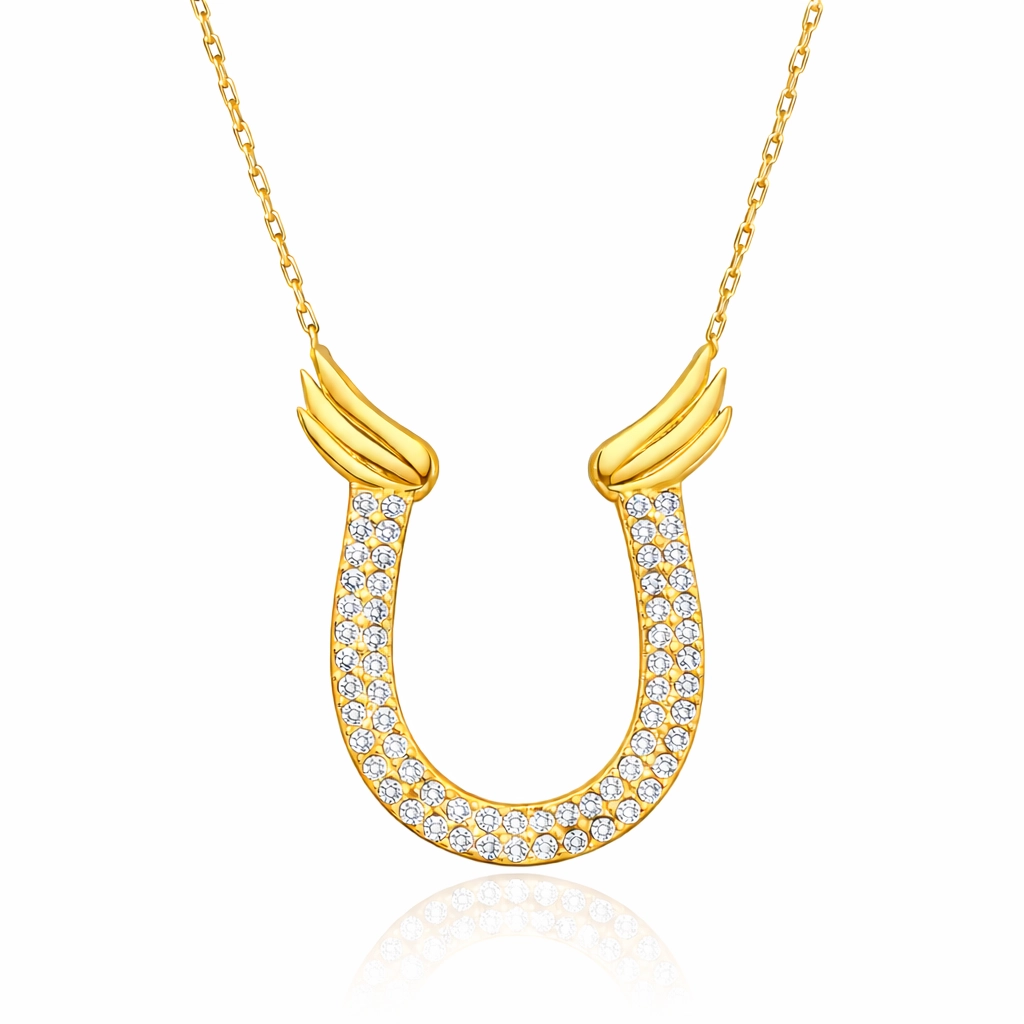 Gümüş Gold Zirkon Taşlı Nal Kadın Kolye