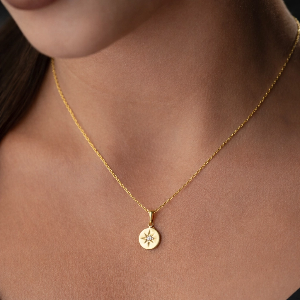 Gümüş Gold Minimal Yıldız Kadın Kolye
