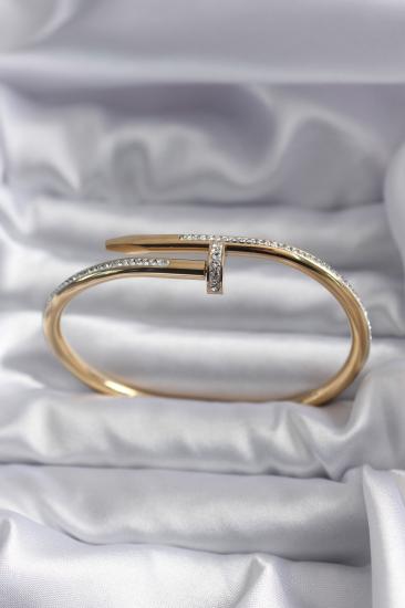 316L Çelik Gold Renk Çivi Model Zirkon Taş Detay Kadın Bileklik