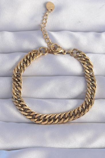 316L Çelik Gold Renk Sık Örgü Klasik Zincir Bileklik