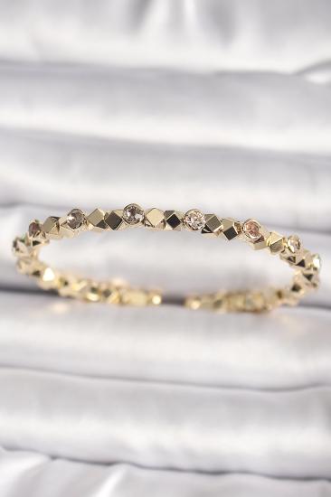 Pirinç Gold Renk Zirkon Taşlı Küp Dorika Model Kadın Bileklik