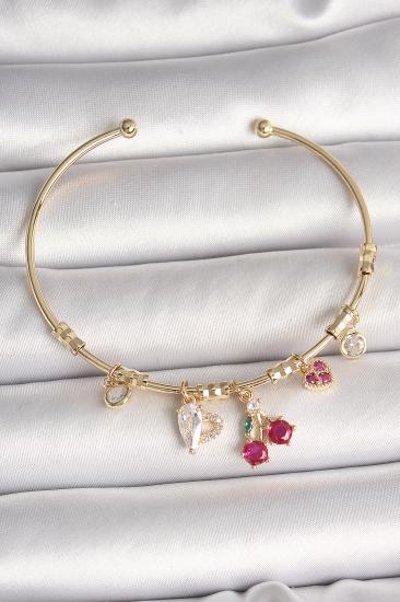 Pirinç Gold Renk Sallantı Kırmızı Zirkon Taşlı Kiraz Figür Charm Kadın Bileklik