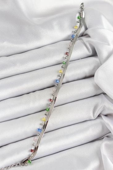 316L Çelik Gümüş Renk Karışık Renkli Kristal Taşlı Kadın Bileklik