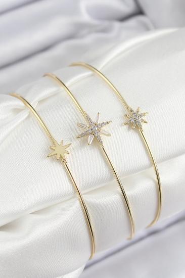 Pirinç Zirkon Taşlı Kutup Yıldızı Model Gold Renk Vip 3’lü Kadın Bileklik