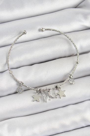 Pirinç Zirkon Taşlı Kelebek Ve Yıldız Model Gümüş Renk Charm Bileklik