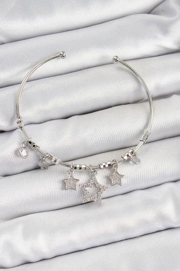 Pirinç Zirkon Taşlı Yıldız Model Gümüş Renk Charm Bileklik