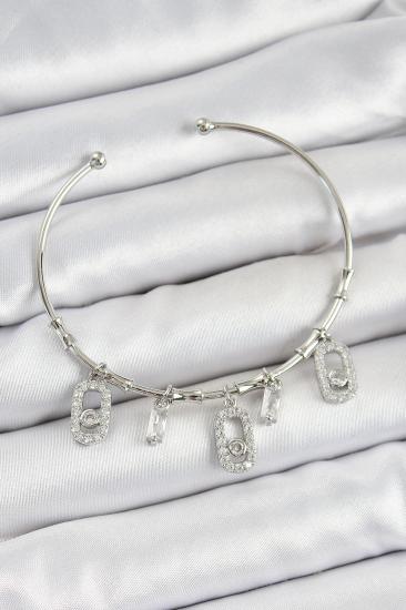 Pirinç Zirkon Taşlı Dikdörtgen Model Gümüş Renk Charm Bileklik