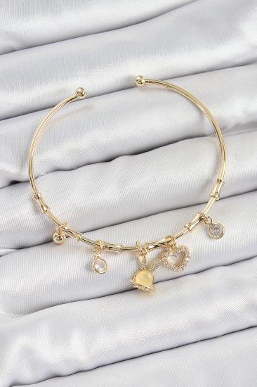 Pirinç Zirkon Taşlı Tavşan Ve Kalp Model Gold Renk Charm Bileklik