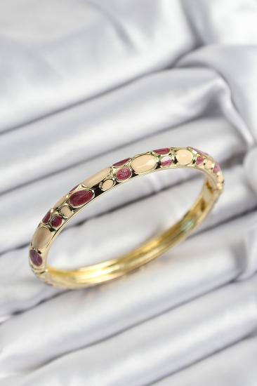 Mineli Pirinç Fuşya Ve Krem Petek Motifli Gold Renk Kadın Kelepçe