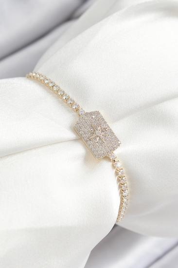 Pirinç Zirkon Taşlı Kutup Yıldızı Model Gold Renk Asansörlü Kadın Bileklik