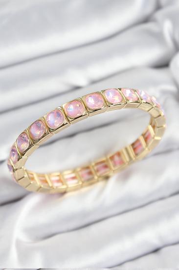 Pirinç Pembe Zirkon Taşlı Kare Model Gold Renk Lastikli Kadın Bileklik