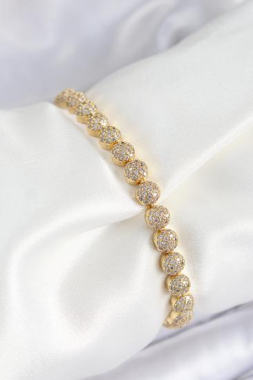 Pirinç Zirkon Taşlı Yarım Topcuk Model Gold Renk VIP Seri Kadın Bileklik