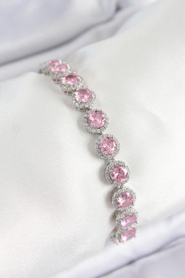 Pirinç Pembe Zirkon Taşlı Daire Baget Model Gümüş Renk VIP Seri Kadın Bileklik