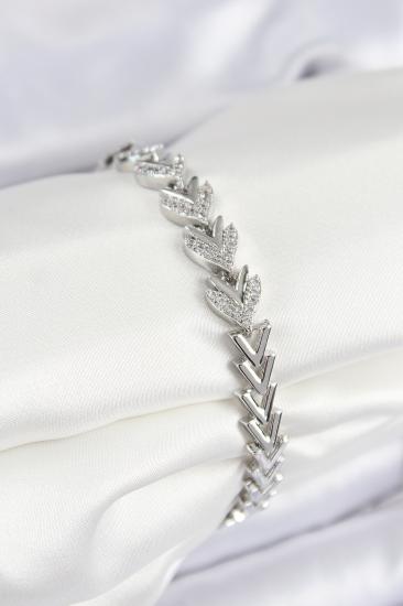 Pirinç Zirkon Taşlı Sıralı Ok Model Gümüş Renk Kadın Bileklik
