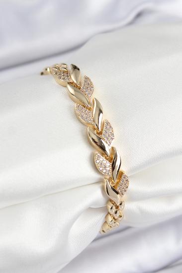 Pirinç Zirkon Taşlı Balık Kuyruğu Model Gold Renk Kadın Bileklik
