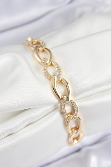Pirinç Zirkon Taşlı Zincir Model Gold Renk Kadın Bileklik