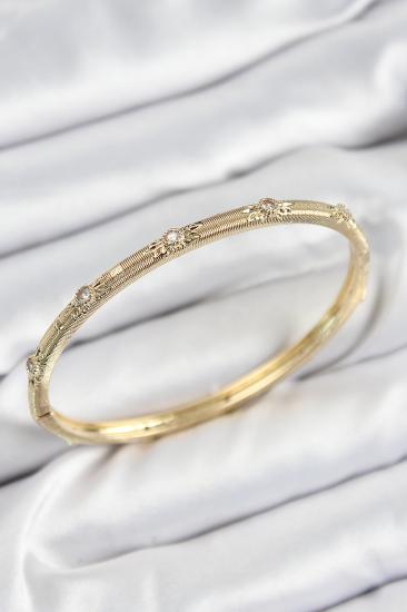 Pirinç Zirkon Taşlı Vintage Model Gold Renk Kadın Kelepçe