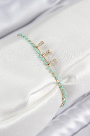 Pirinç Zirkon Taşlı Mavi Boncuklu Model Gold Renk Kadın Bileklik