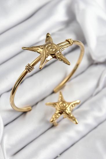 Pirinç Deniz Yıldızı Model Gold Renk Bileklik Yüzük Set