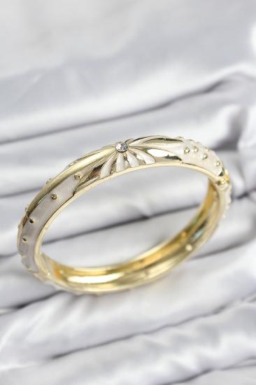 Mineli Pirinç Zirkon Taşlı Bej Desen Motifli Gold Kadın Kelepçe