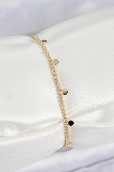 Pirinç Zirkon Taşlı Ezme Zincirli Sıralı Model Gold Renk Kadın Bilekilk