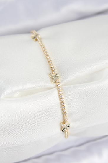 Pirinç Zirkon Taşlı Kelebek Model Gold Renk Kadın Bilekilk