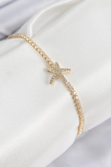 Pirinç Zirkon Taşlı Deniz Yıldızı Model Gold Renk Kadın Bileklik