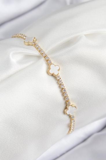 Pirinç Zirkon Taşlı Yonca Model Gold Renk Kadın Bileklik