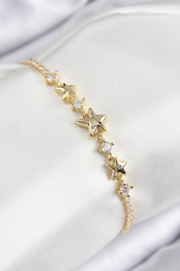 Pirinç Zirkon Taşlı Yıldız Model Gold Renk Kadın Bileklik